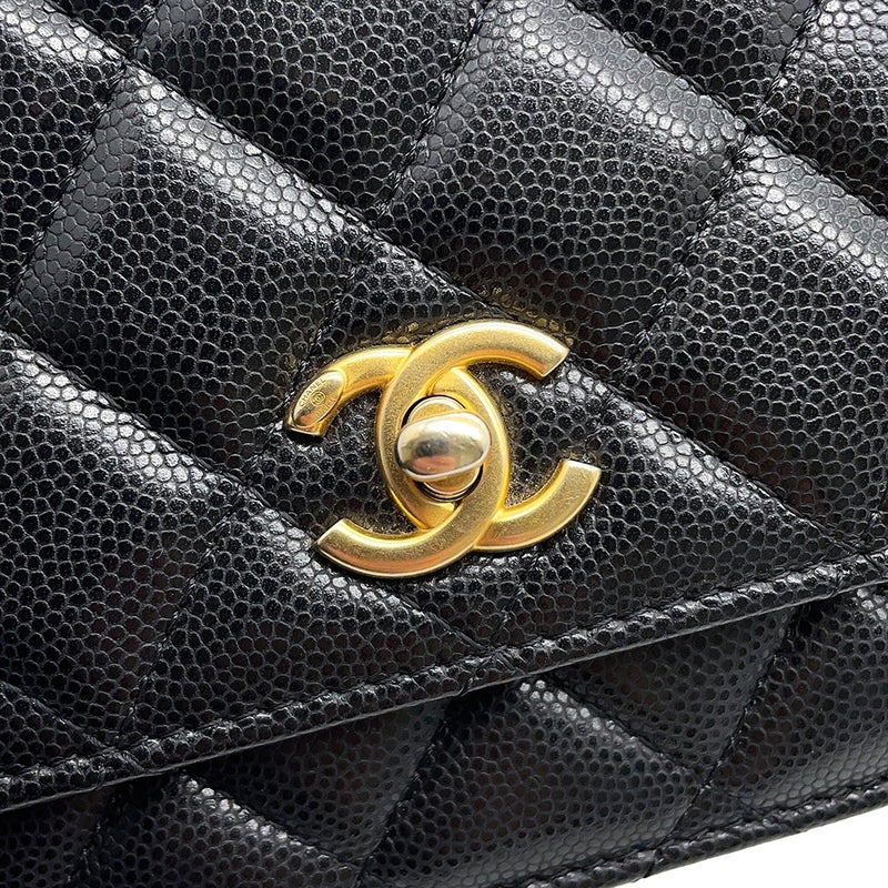シャネル チェーンウォレット マトラッセ ココマーク コインモチーフ キャビアスキン CHANEL 財布 黒