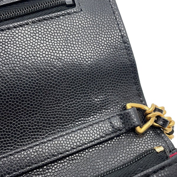 シャネル チェーンウォレット マトラッセ ココマーク コインモチーフ キャビアスキン CHANEL 財布 黒
