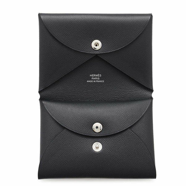エルメス コインケース カルヴィ デュオ ブラック/シルバー金具 ヴォーマダム W刻印 HERMES 黒
