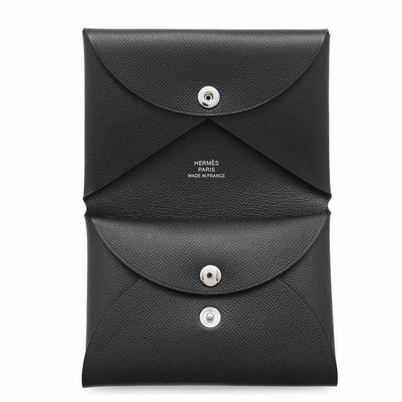 エルメス コインケース カルヴィ デュオ ブラック/シルバー金具 ヴォーマダム W刻印 HERMES 黒