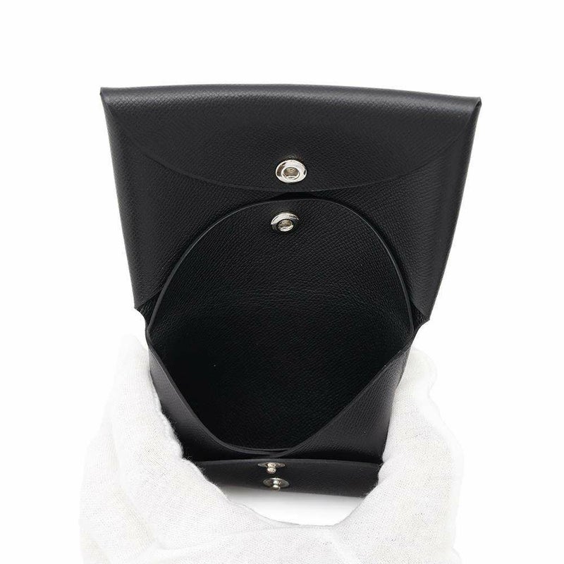 エルメス コインケース カルヴィ デュオ ブラック/シルバー金具 ヴォーマダム W刻印 HERMES 黒