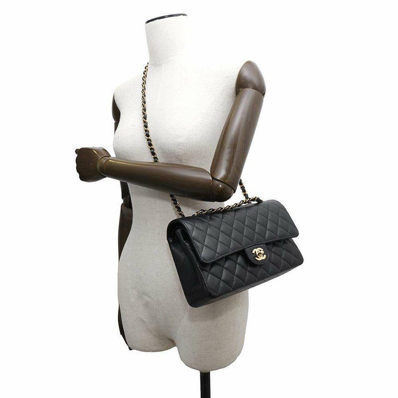 シャネル チェーンショルダーバッグ マトラッセ25 ココマーク キャビアスキン ダブルチェーン A01112 CHANEL 黒
