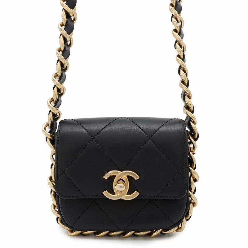 シャネル チェーンショルダーバッグ マトラッセ ココマーク フラップ カーフレザー AS2833 CHANEL 黒