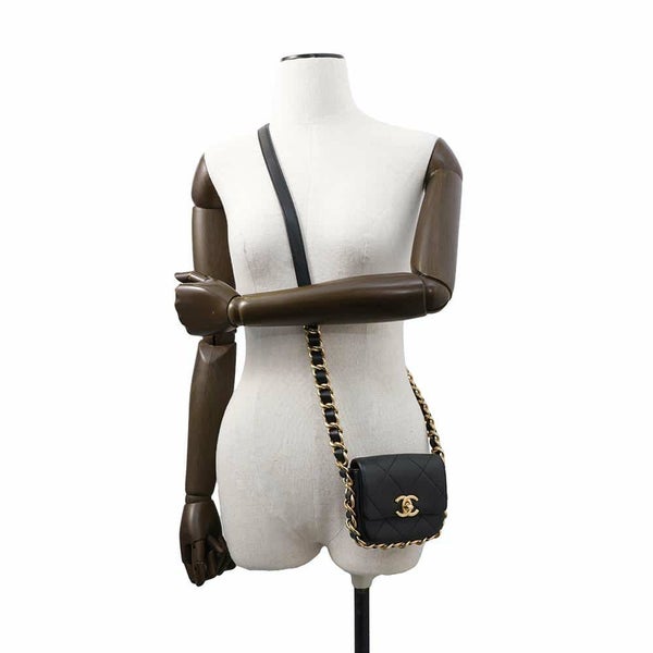 シャネル チェーンショルダーバッグ マトラッセ ココマーク フラップ カーフレザー AS2833 CHANEL 黒