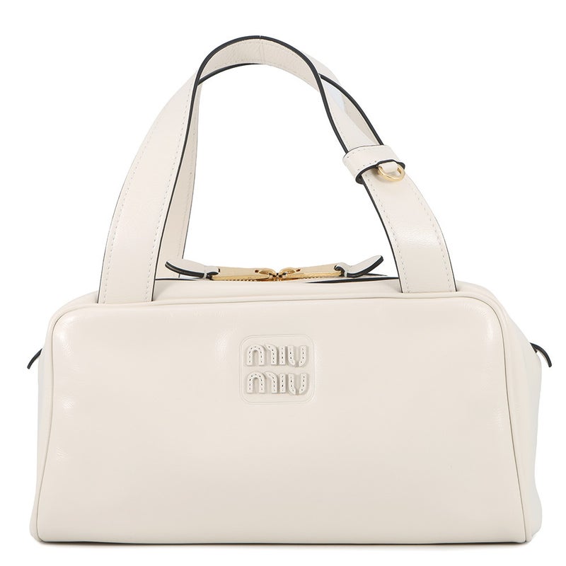 ミュウミュウ ハンドバッグ ボーリング ロゴ レザー 5BB182 Miu Miu 白
