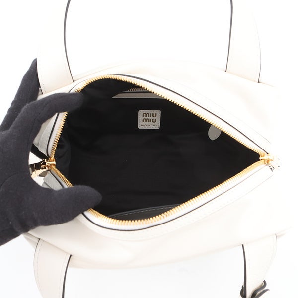 ミュウミュウ ハンドバッグ ボーリング ロゴ レザー 5BB182 Miu Miu 白