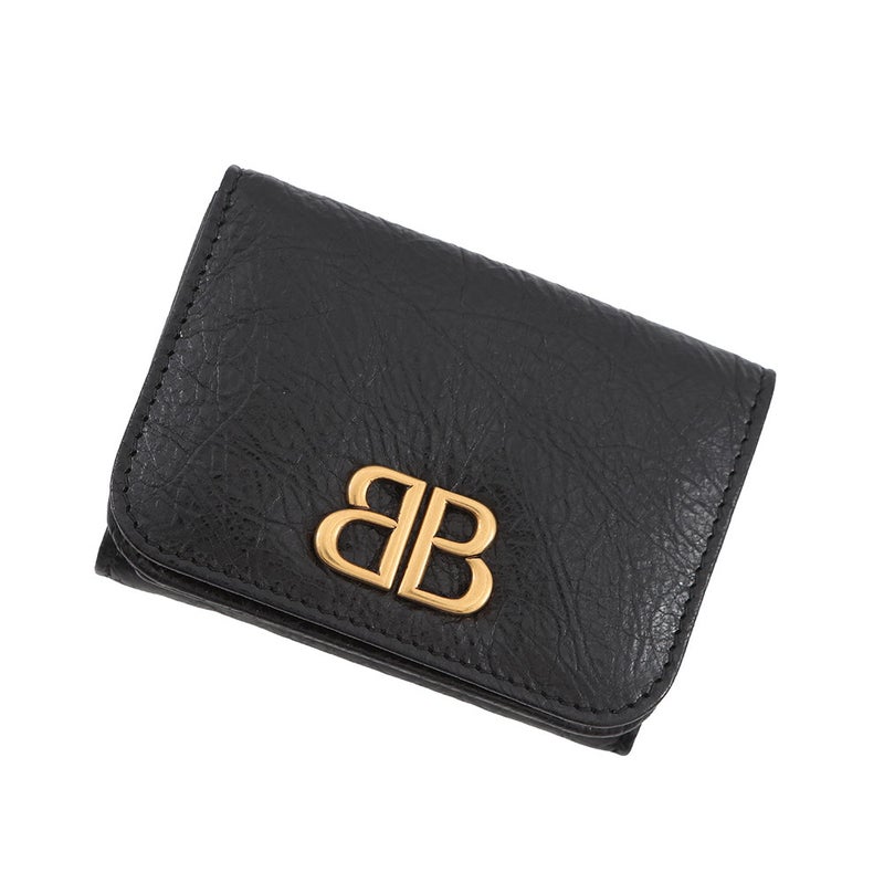 バレンシアガ 三つ折り財布 モナコ ミニ ウォレット パフィー アリーナラムスキン 765467 BALENCIAGA 黒