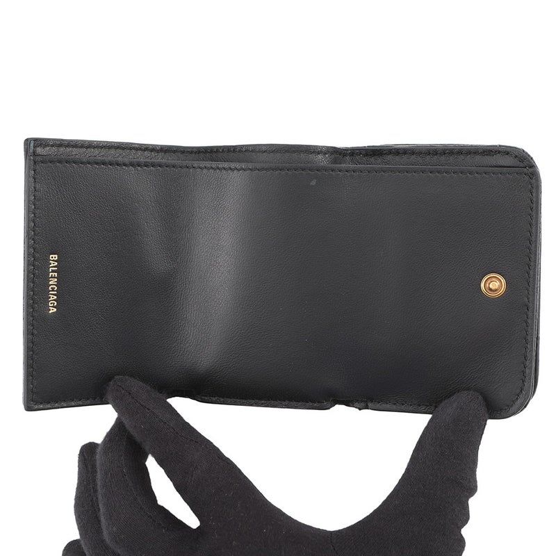 バレンシアガ 三つ折り財布 モナコ ミニ ウォレット パフィー アリーナラムスキン 765467 BALENCIAGA 黒