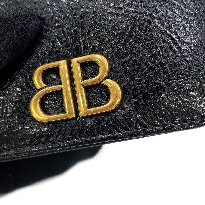 バレンシアガ 三つ折り財布 モナコ ミニ ウォレット パフィー アリーナラムスキン 765467 BALENCIAGA 黒