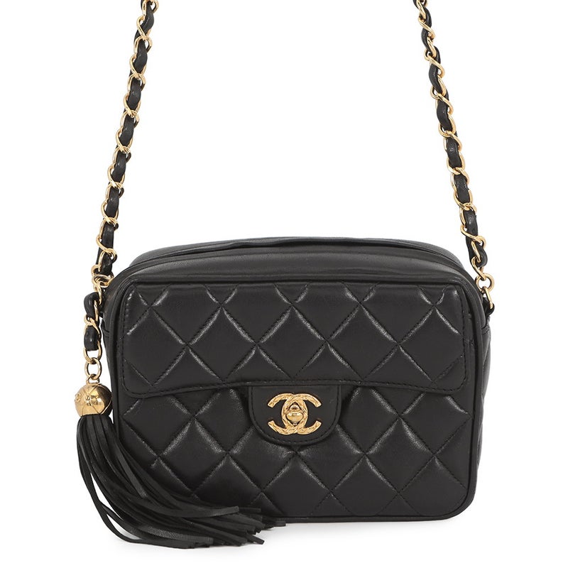 シャネル ショルダーバッグ マトラッセ ココマーク フリンジ タッセル ラムスキン CHANEL バッグ 黒