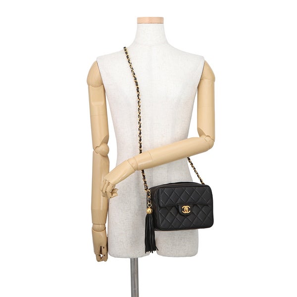 シャネル ショルダーバッグ マトラッセ ココマーク フリンジ タッセル ラムスキン CHANEL バッグ 黒