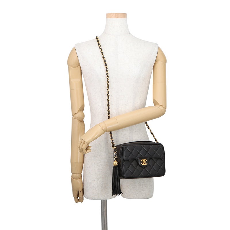 シャネル ショルダーバッグ マトラッセ ココマーク フリンジ タッセル ラムスキン CHANEL バッグ 黒