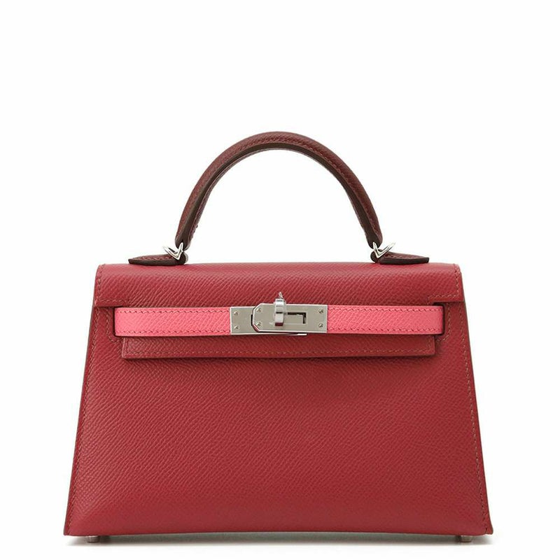 エルメス ミニケリードゥ 外縫い トリコロール ルビー/ルージュアッシュ/ローズアザレ/シルバー金具 エプソン W刻印