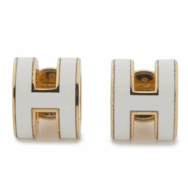 エルメス ピアス ミニ・ポップアッシュ ホワイト/ゴールド金具 Hモチーフ HERMES Pop H ポップH