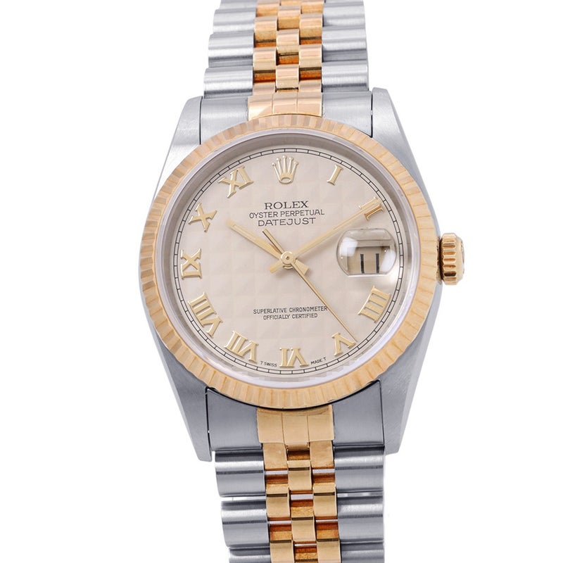 ロレックス デイトジャスト S番 SS/K18YG イエローゴールド 16233 ROLEX 腕時計 アイボリー文字盤 ピラミッド