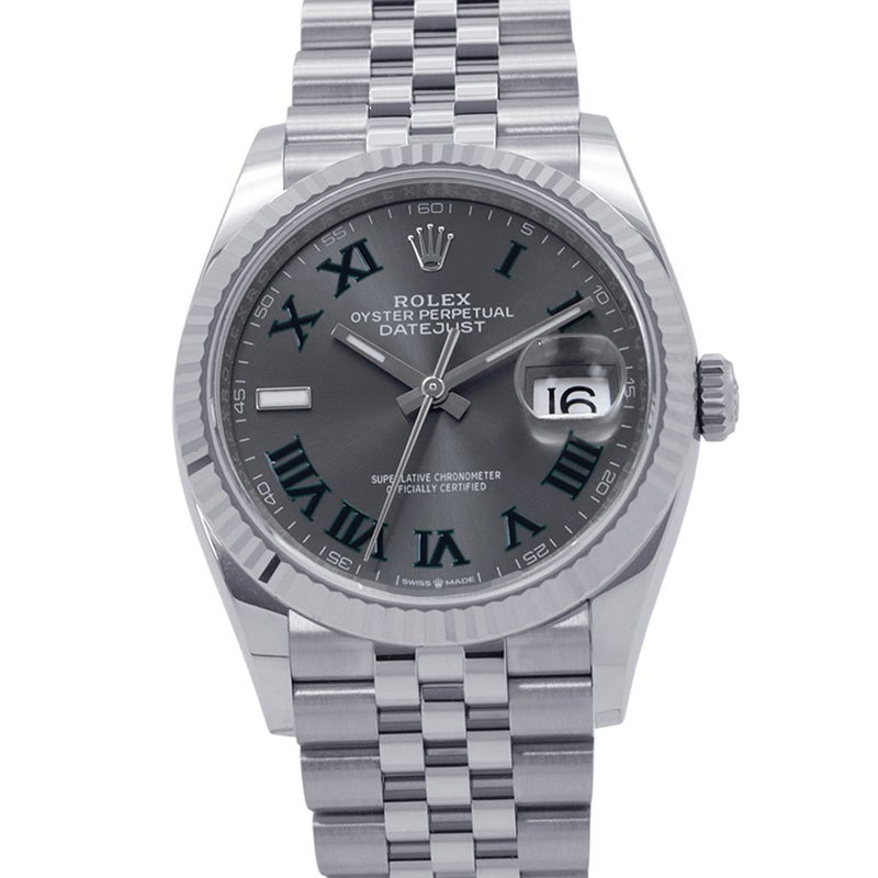 ロレックス デイトジャスト36 SS/K18WG ランダムシリアル ルーレット 126234 ROLEX 腕時計 スレート文字盤 ローマン