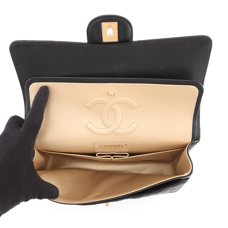 シャネル チェーンショルダーバッグ マトラッセ25 ココマーク アイコンチャーム ラムスキン ダブルチェーン A01112 CHANEL 黒