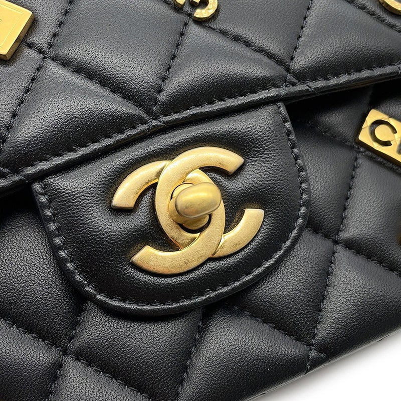 シャネル チェーンショルダーバッグ マトラッセ25 ココマーク アイコンチャーム ラムスキン ダブルチェーン A01112 CHANEL 黒