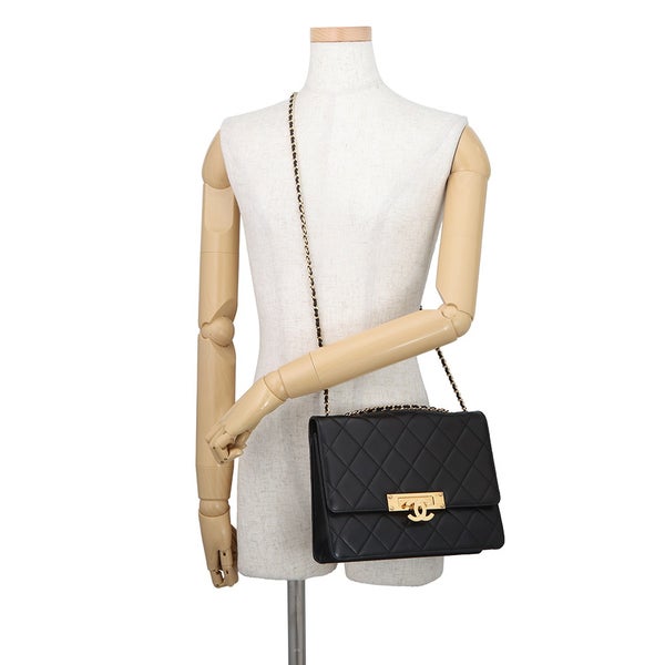 シャネル チェーンショルダーバッグ マトラッセ ココマーク ココロック ダブルチェーン CHANEL 黒