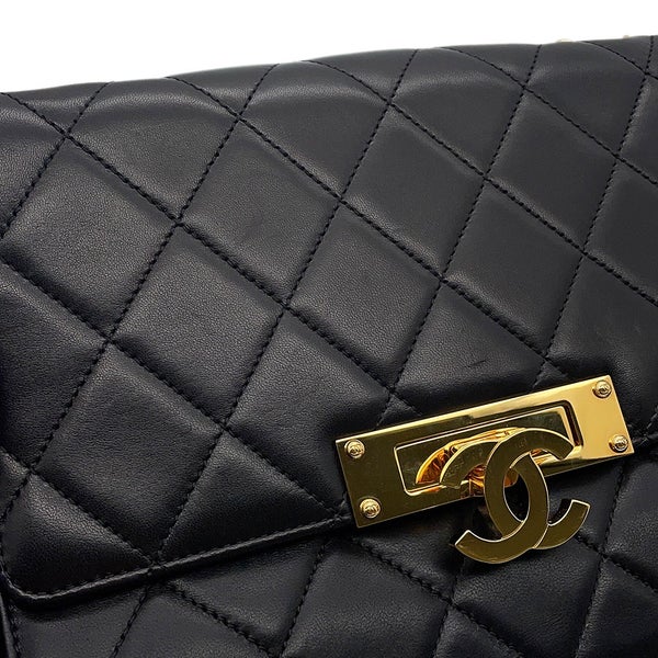 シャネル チェーンショルダーバッグ マトラッセ ココマーク ココロック ダブルチェーン CHANEL 黒