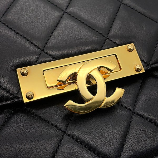 シャネル チェーンショルダーバッグ マトラッセ ココマーク ココロック ダブルチェーン CHANEL 黒