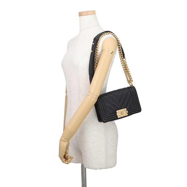 シャネル チェーンショルダーバッグ ボーイシャネル スモール マトラッセ ココマーク キャビアスキン A67085 CHANEL 黒