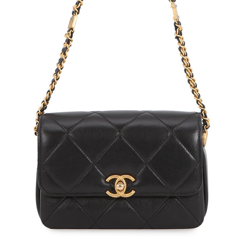 シャネル チェーンショルダーバッグ マトラッセ ミニフラップ ココマーク ラムスキン AS4862 CHANEL バッグ 黒