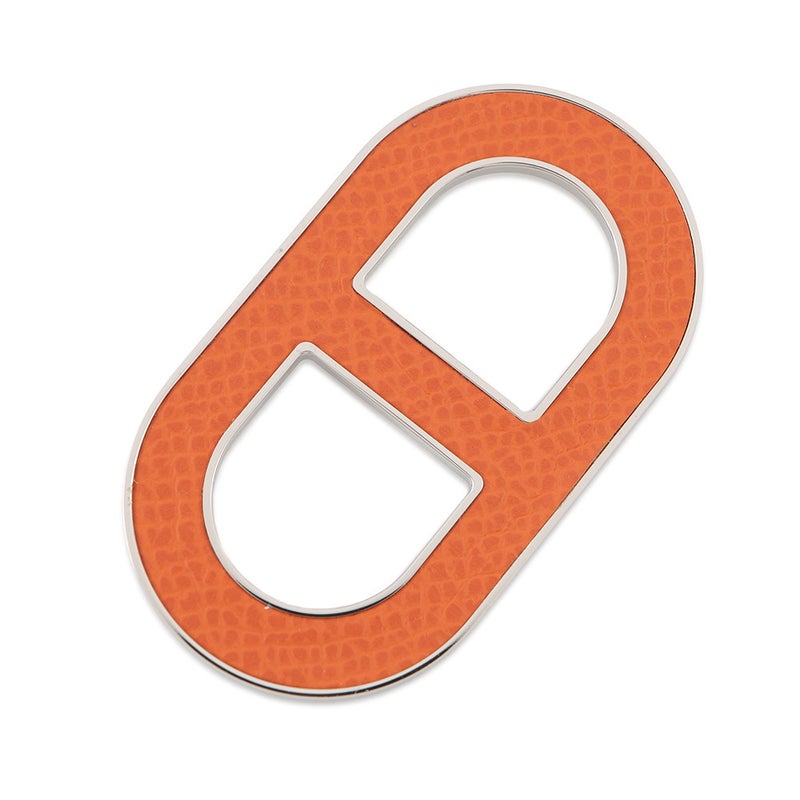 エルメス ブローチ シェーヌダンクル オレンジ/シルバー金具 エプソン HERMES アクセサリー