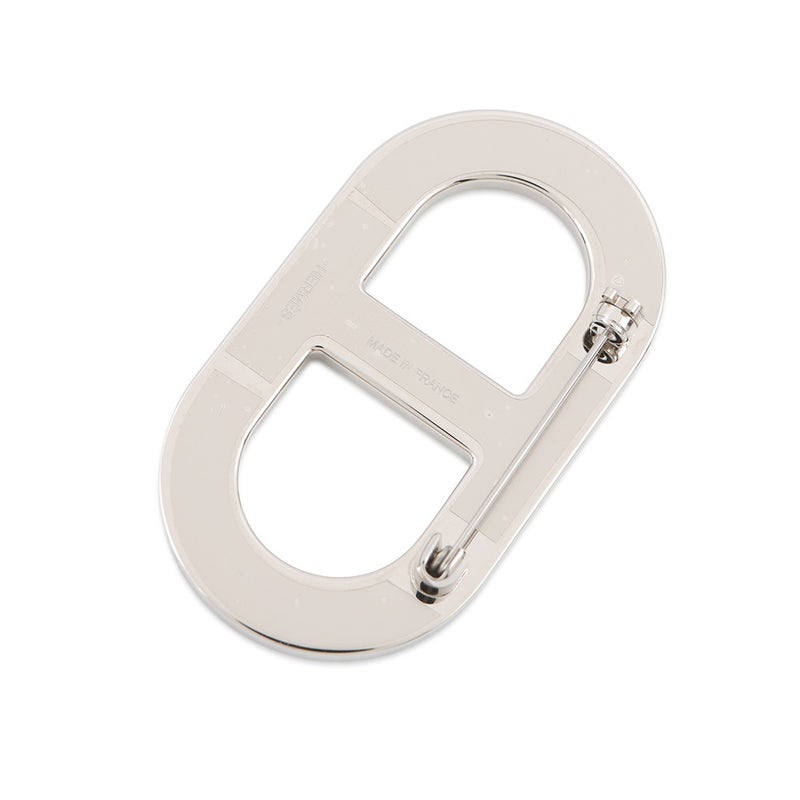 エルメス ブローチ シェーヌダンクル オレンジ/シルバー金具 エプソン HERMES アクセサリー