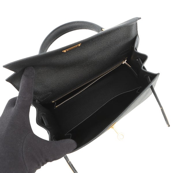 エルメス ハンドバッグ ケリー25 外縫い ブラック/ゴールド金具 エプソン G刻印 ２wayショルダー 黒