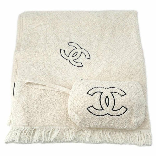 シャネル トートバッグ ビーチバッグセット ココマーク フリンジ パイル CHANEL ポーチ タオル付き