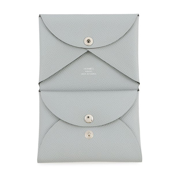 エルメス カードケース カルヴィ ブルーグラシエ/シルバー金具 エプソン K刻印 HERMES 名刺入れ 財布