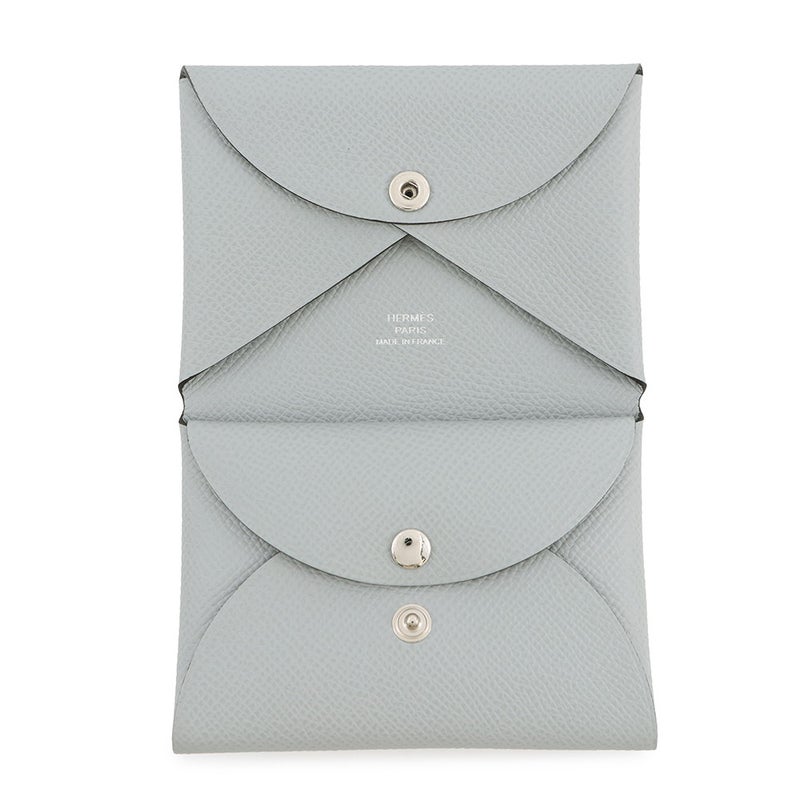 エルメス カードケース カルヴィ ブルーグラシエ/シルバー金具 エプソン K刻印 HERMES 名刺入れ 財布