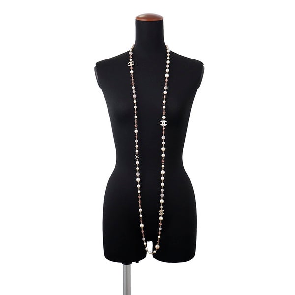シャネル ロングネックレス ココマーク フェイクパール ビーズ 08C CHANEL アクセサリー