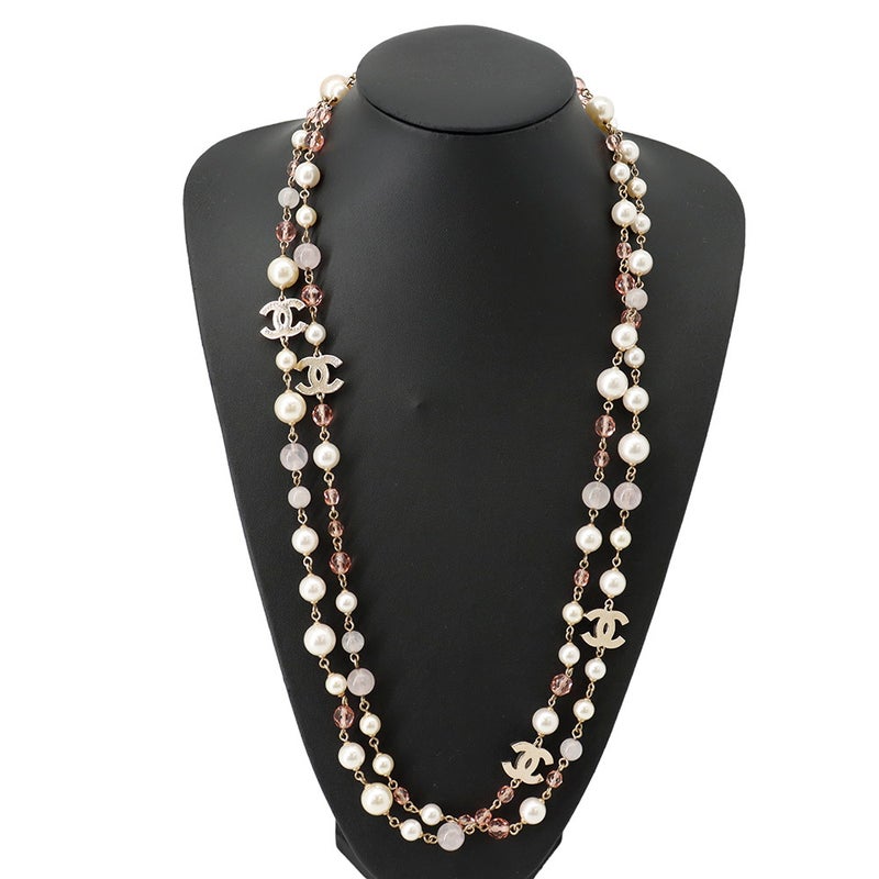 シャネル ロングネックレス ココマーク フェイクパール ビーズ 08C CHANEL アクセサリー