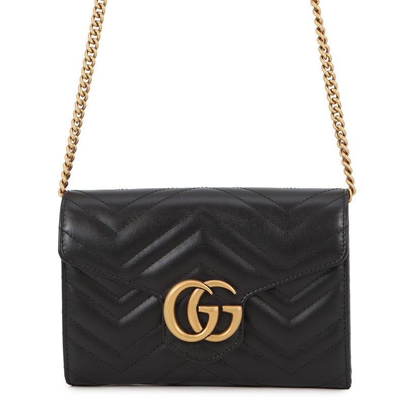 グッチ チェーンウォレット GGマーモント シェブロン キルティング 474575 GUCCI 財布 ダブルG ショルダーバッグ 黒