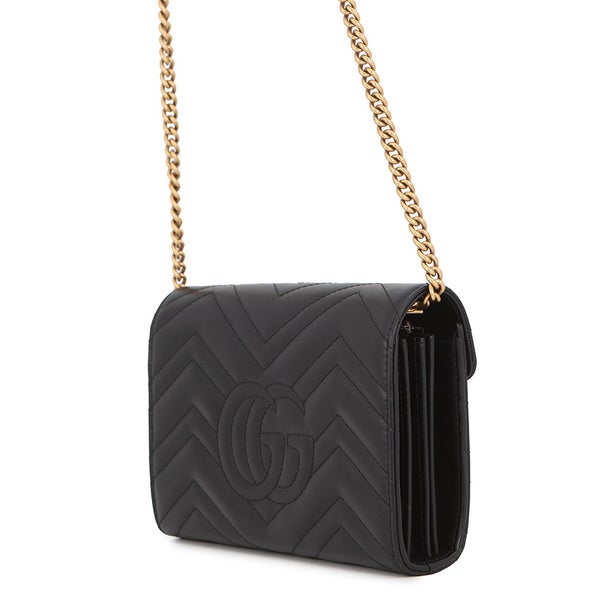 グッチ チェーンウォレット GGマーモント シェブロン キルティング 474575 GUCCI 財布 ダブルG ショルダーバッグ 黒