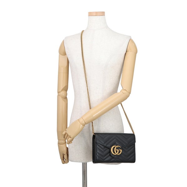 グッチ チェーンウォレット GGマーモント シェブロン キルティング 474575 GUCCI 財布 ダブルG ショルダーバッグ 黒