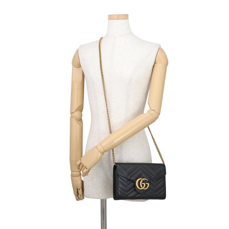 グッチ チェーンウォレット GGマーモント シェブロン キルティング 474575 GUCCI 財布 ダブルG ショルダーバッグ 黒