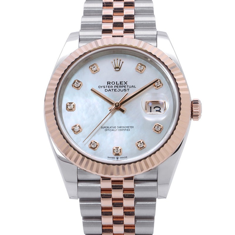 ロレックス デイトジャスト41 SS/K18PGピンクゴールド ローズゴールド 10Pダイヤ 126331G ROLEX ホワイトシェル文字盤