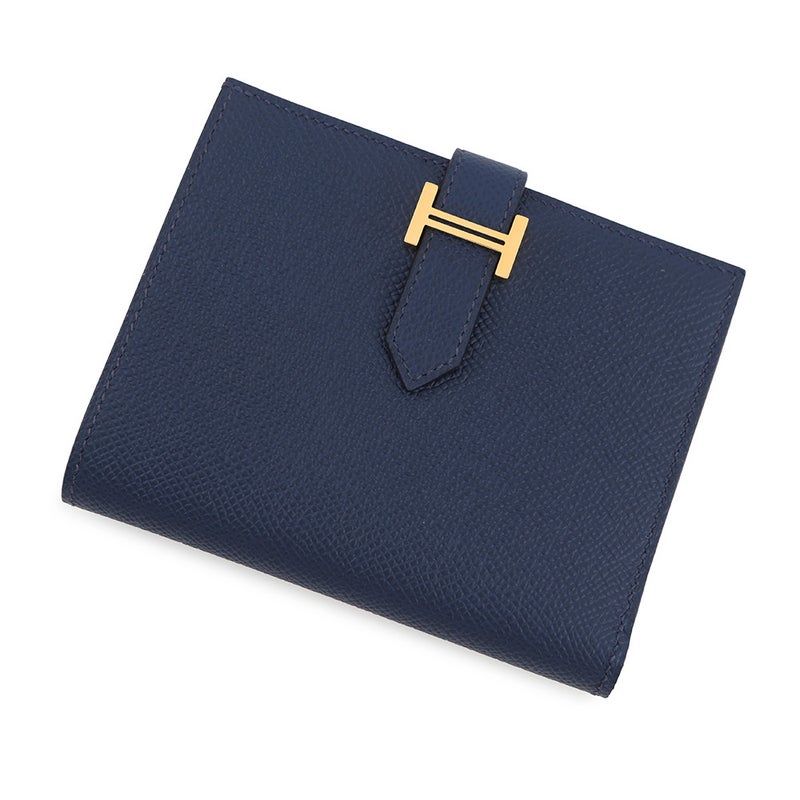 エルメス 二つ折り財布 ベアンコンパクト ブルーネイビー/ゴールド金具 エプソン K刻印 財布