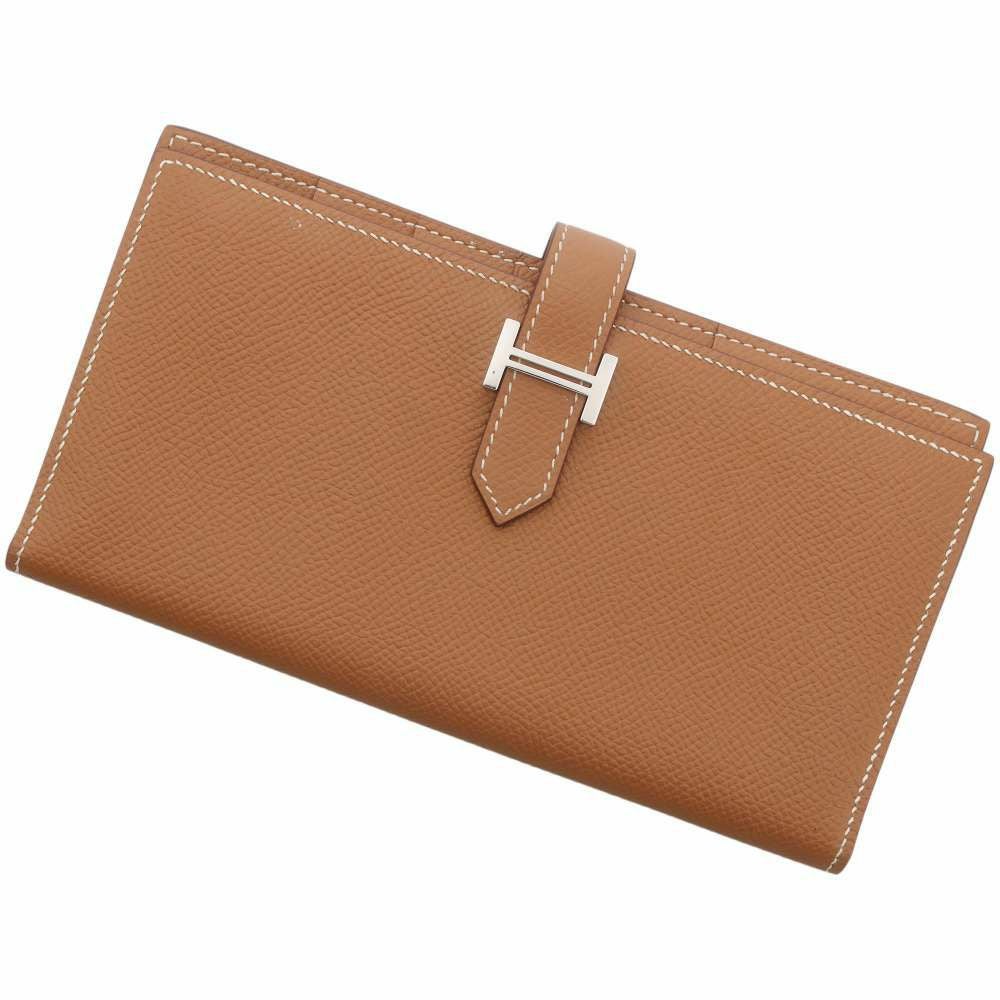 エルメス 長財布 二つ折り ベアンスフレ ヴォーエプソン T刻 ブラウン IT94741 中古 HERMES（エルメス） ベアンスフレ 2つ折長財布 二つ折り長財布 ヴォー