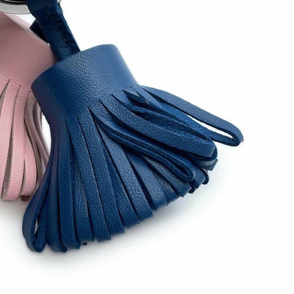 エルメス キーホルダー カルメン ウノドス ローズサクラ/ブルードマルト/シルバー金具 ラムスキン