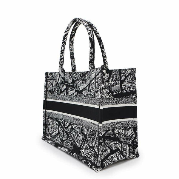 クリスチャン・ディオール トートバッグ ブックトート プラン ドゥ パリ ミディアム M1296ZOMP_M46I 黒 白