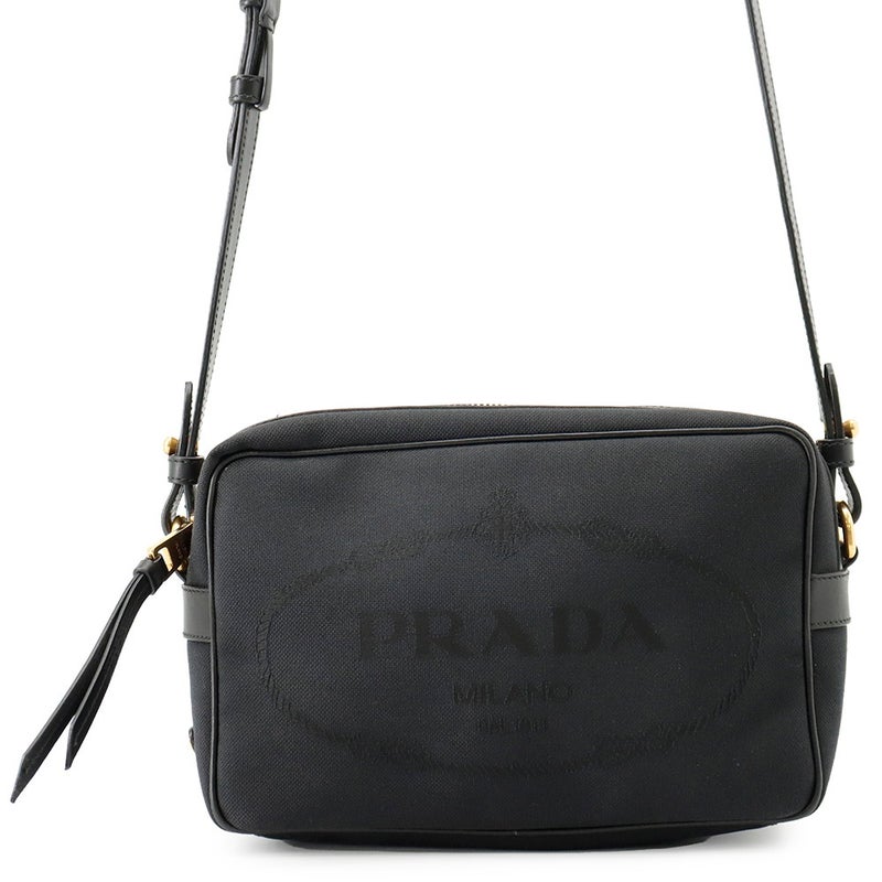 プラダ ショルダーバッグ ロゴ クロスボディバッグ キャンバス レザー 1BH089 PRADA 黒