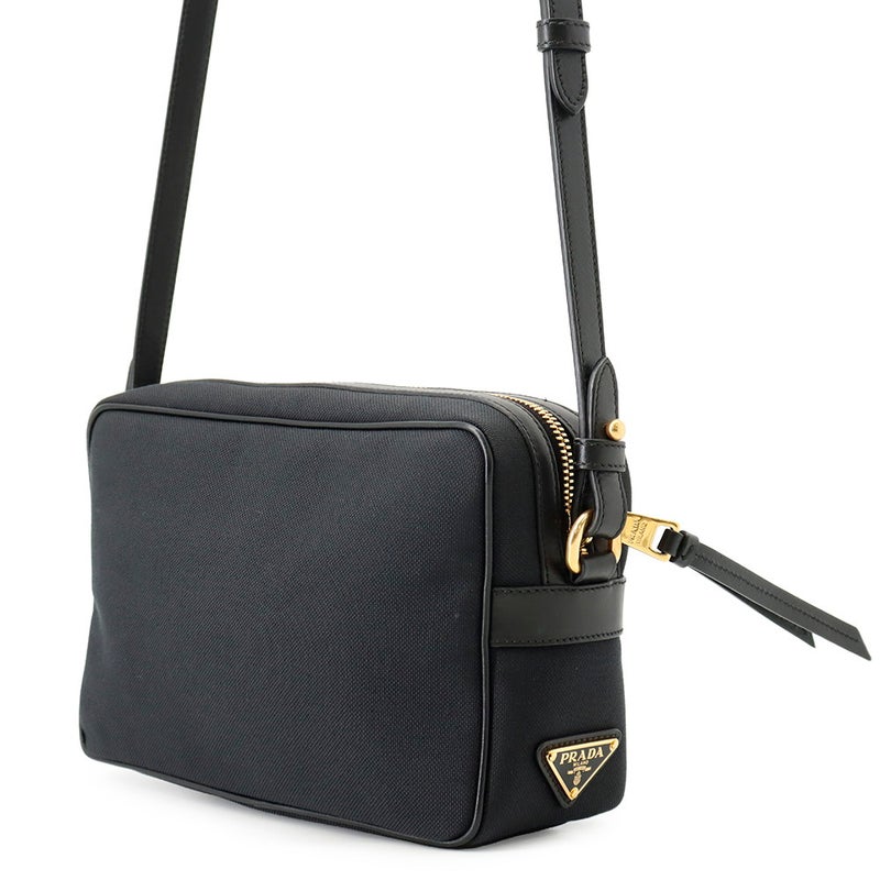 プラダ ショルダーバッグ ロゴ クロスボディバッグ キャンバス レザー 1BH089 PRADA 黒