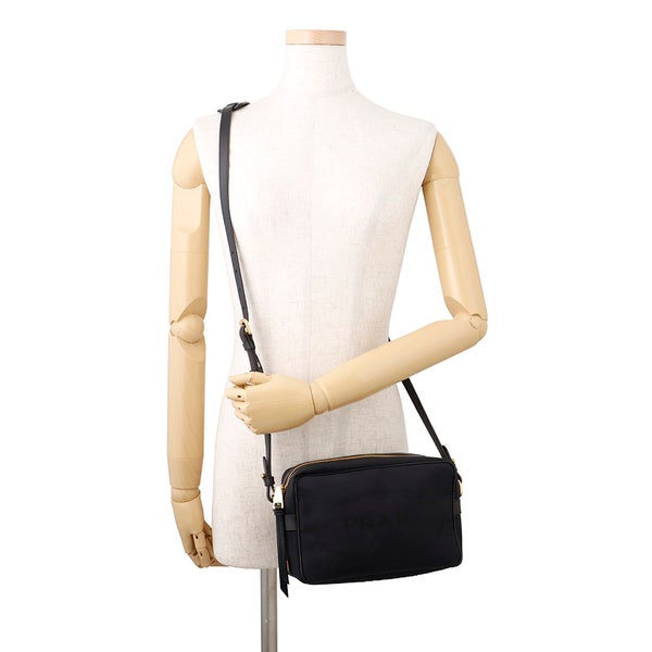 プラダ ショルダーバッグ ロゴ クロスボディバッグ キャンバス レザー 1BH089 PRADA 黒