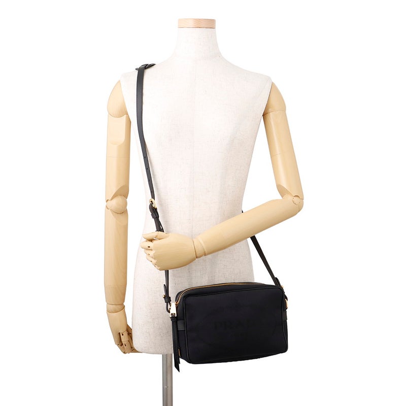 プラダ ショルダーバッグ ロゴ クロスボディバッグ キャンバス レザー 1BH089 PRADA 黒