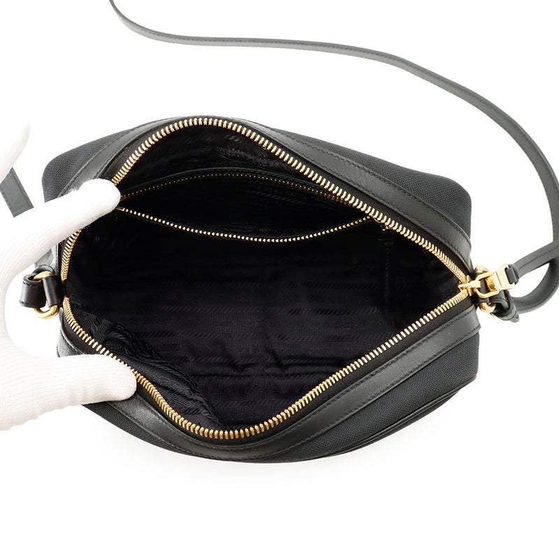 プラダ ショルダーバッグ ロゴ クロスボディバッグ キャンバス レザー 1BH089 PRADA 黒