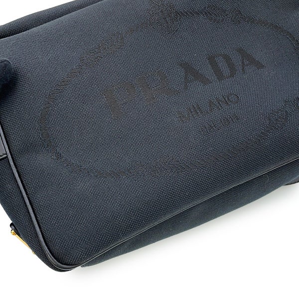 プラダ ショルダーバッグ ロゴ クロスボディバッグ キャンバス レザー 1BH089 PRADA 黒